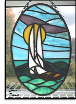 Sail Away-Stained glass suncatcher of sailboat by Sam Davis 2023